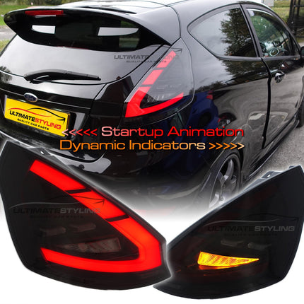 Ford Fiesta MK7 2008-2017 - Upgrade LED Light Bar Smoked Black Rear Tail Lights Dynamic Sequential Indicators + Animation Pair | Car Enhancements UK