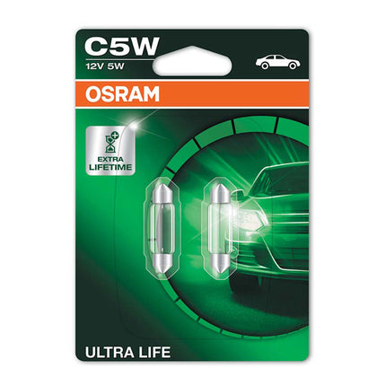 Osram Ultra Life C5W 239 12V 5W Festoon Bulb Clear - Twin Pack - Car Enhancements UK