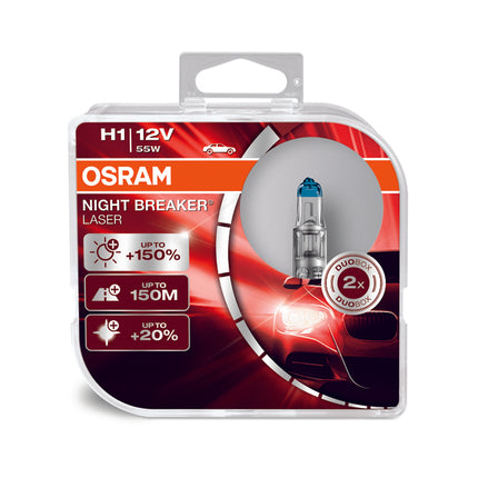 Osram Night Breaker Laser H1 headlight bulbs +150% more brightness (2 bulbs) - Car Enhancements UK