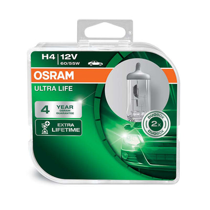 Osram Ultra Life H4 headlight bulb with 4 x longer lifetime (2 bulbs) - Car Enhancements UK