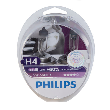 Philips Vision Plus H4 472 Bulbs + 60% Brighter upgrade Twin Box - Car Enhancements UK