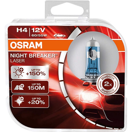 Osram Night Breaker Laser H4 headlight bulbs +150% more brightness (2 bulbs) - Car Enhancements UK