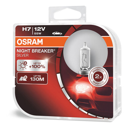 Osram Night Breaker Silver H7 headlight bulbs +100% more brightness (2 bulbs) - Car Enhancements UK