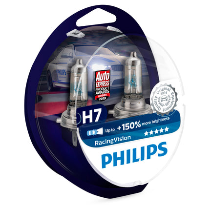 Philips 12v H7 Racing Vision +150% Brighter upgrade Twin Pack - Car Enhancements UK