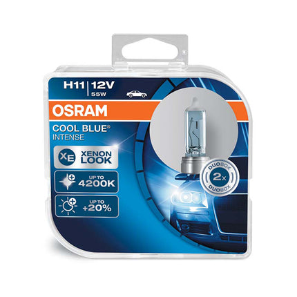 Osram Cool Blue Intense H11 headlight bulbs with a Xenon look (2 bulbs) - Car Enhancements UK