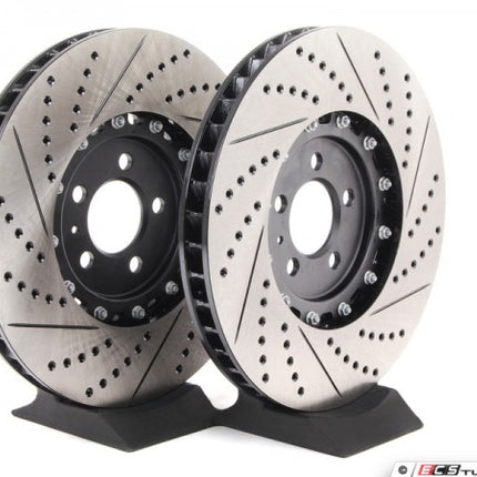 Front Cross-Drilled & Slotted 2-Piece Brake Rotors - Pair (334x32) - Car Enhancements UK