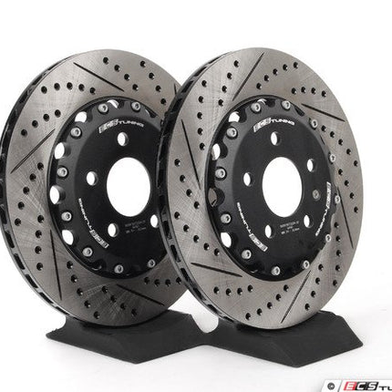 Front Cross-Drilled & Slotted 2-Piece Semi-Floating Brake Rotors - Pair (345x30) - Car Enhancements UK