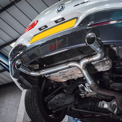 Direnza - BMW 1 Series F20 M135i 3.0 N55 12-16 - 3" Brushed Exhaust Backbox Delete - Slash Cut Tips - Car Enhancements UK