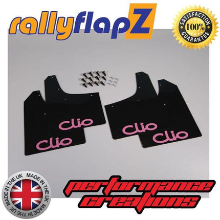 CLIO MK2 (1998-2005) BLACK MUDFLAPS (Logo Baby Pink) - Car Enhancements UK
