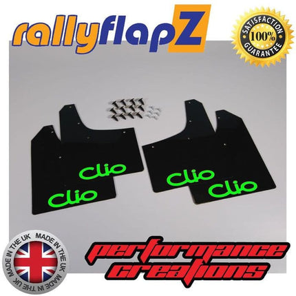 CLIO MK2 (1998-2005) BLACK MUDFLAPS (Logo Lime Green) - Car Enhancements UK