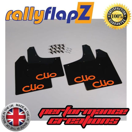 CLIO MK2 (1998-2005) BLACK MUDFLAPS (Logo Orange) - Car Enhancements UK