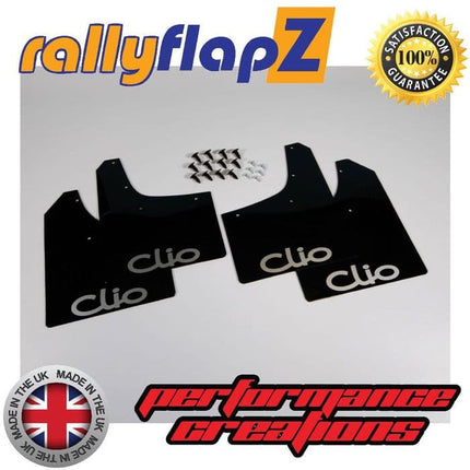 CLIO MK2 (1998-2005) BLACK MUDFLAPS (Logo Silver) - Car Enhancements UK