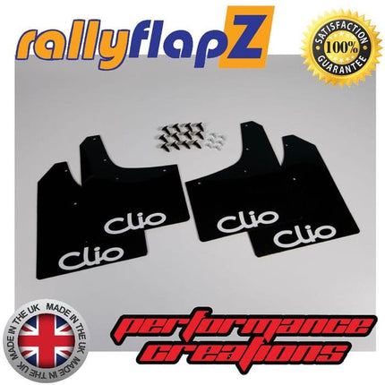 CLIO MK2 (1998-2005) BLACK MUDFLAPS (Logo White) - Car Enhancements UK