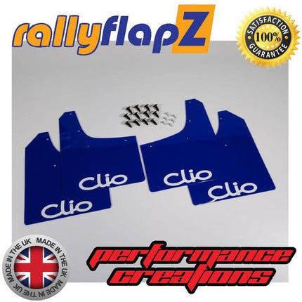 CLIO MK2 (1998-2005) BLUE MUDFLAPS (Logo White) - Car Enhancements UK