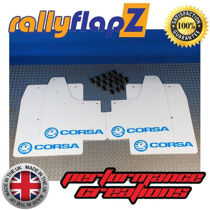 CORSA C (2000-2007) WHITE MUDFLAPS KIT (Logo Sky Blue) - Car Enhancements UK