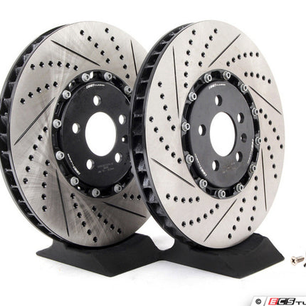 Front Cross-Drilled & Slotted 2-Piece Brake Rotors - Pair (334x32) - Car Enhancements UK