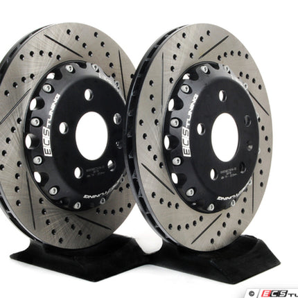 Rear Cross-Drilled & Slotted 2-Piece Semi-Floating Brake Rotors - Pair (310x22) - Car Enhancements UK