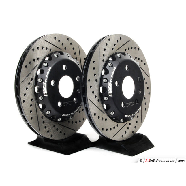 Rear Cross-Drilled & Slotted 2-Piece Semi-Floating Brake Rotors - Pair (310x22) - Car Enhancements UK