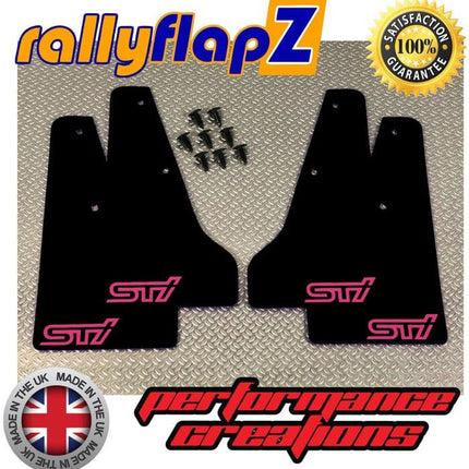 IMPREZA CLASSIC GC8 (93-01) BLACK MINIFLAPZ / SPLASH GUARDS (STI Logo Pink) - Car Enhancements UK