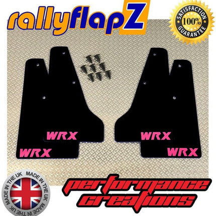 IMPREZA CLASSIC GC8 (93-01) BLACK MINIFLAPZ / SPLASH GUARDS (WRX Logo Pink) - Car Enhancements UK