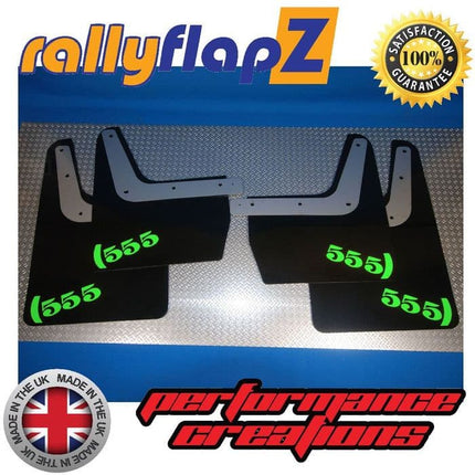 IMPREZA CLASSIC GC8 (93-01) BLACK MUDFLAPS '555' STYLE LOGO LIME GREEN - Car Enhancements UK