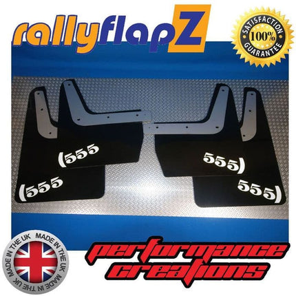 IMPREZA CLASSIC GC8 (93-01) BLACK MUDFLAPS '555' STYLE LOGO WHITE - Car Enhancements UK