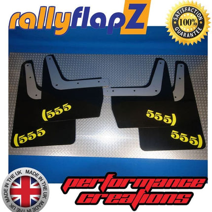 IMPREZA CLASSIC GC8 (93-01) BLACK MUDFLAPS '555' STYLE LOGO YELLOW - Car Enhancements UK