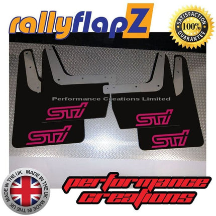 IMPREZA CLASSIC GC8 (93-01) BLACK MUDFLAPS 'STi' STYLE LOGO PINK - Car Enhancements UK