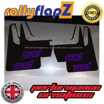 IMPREZA CLASSIC GC8 (93-01) BLACK MUDFLAPS 'STi' STYLE LOGO PURPLE - Car Enhancements UK