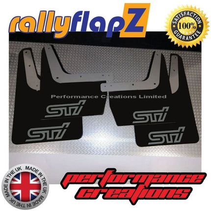 IMPREZA CLASSIC GC8 (93-01) BLACK MUDFLAPS 'STi' STYLE LOGO SILVER - Car Enhancements UK