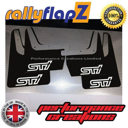 IMPREZA CLASSIC GC8 (93-01) BLACK MUDFLAPS 'STi' STYLE LOGO WHITE - Car Enhancements UK