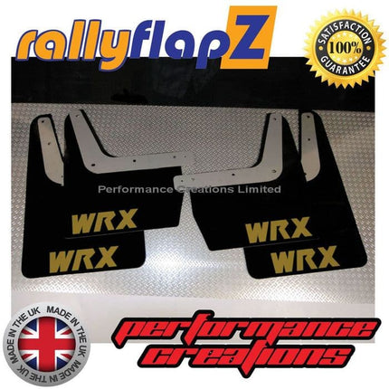 IMPREZA CLASSIC GC8 (93-01) BLACK MUDFLAPS 'WRX' STYLE LOGO GOLD - Car Enhancements UK