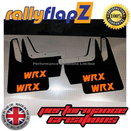 IMPREZA CLASSIC GC8 (93-01) BLACK MUDFLAPS 'WRX' STYLE LOGO ORANGE - Car Enhancements UK