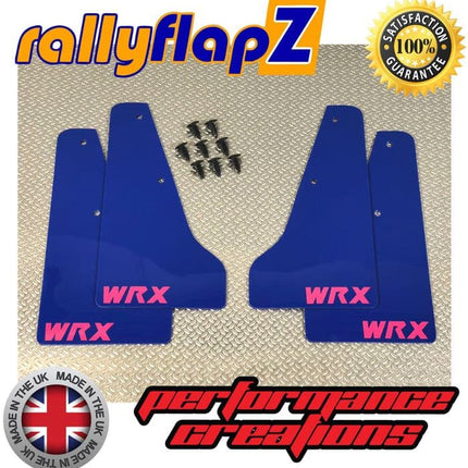 IMPREZA CLASSIC GC8 (93-01) BLUE MINIFLAPZ / SPLASH GUARDS (WRX Logo Pink) - Car Enhancements UK