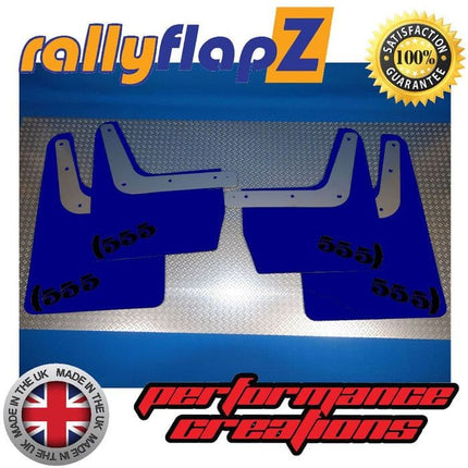 IMPREZA CLASSIC GC8 (93-01) BLUE MUDFLAPS '555' STYLE LOGO BLACK - Car Enhancements UK