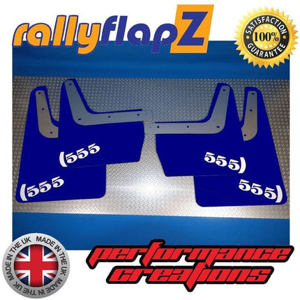 IMPREZA CLASSIC GC8 (93-01) BLUE MUDFLAPS '555' STYLE LOGO WHITE - Car Enhancements UK