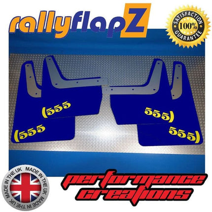 IMPREZA CLASSIC GC8 (93-01) BLUE MUDFLAPS '555' STYLE LOGO YELLOW - Car Enhancements UK