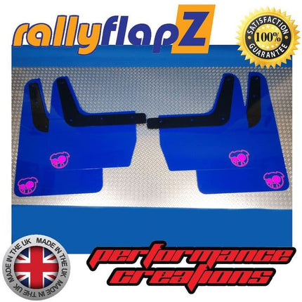 IMPREZA CLASSIC GC8 (93-01) BLUE MUDFLAPS 'JDM PIG' STYLE LOGO PINK +BB - Car Enhancements UK