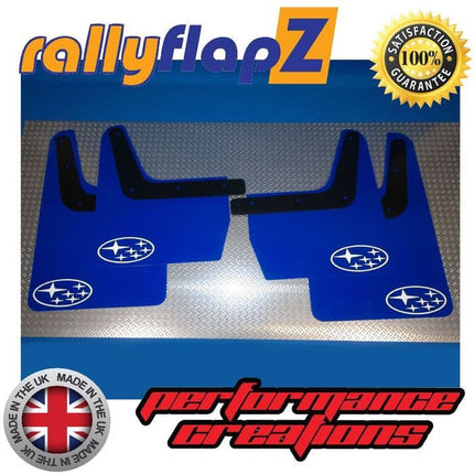 IMPREZA CLASSIC GC8 (93-01) BLUE MUDFLAPS 'STARS' STYLE LOGO WHITE +BB - Car Enhancements UK