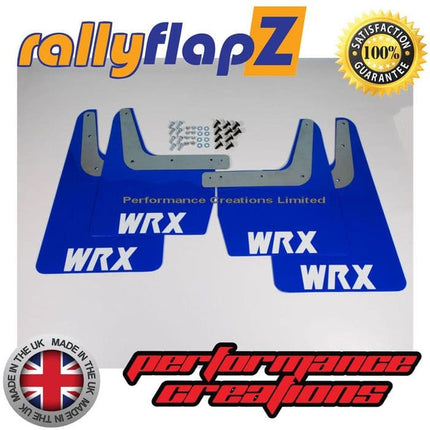 IMPREZA CLASSIC GC8 (93-01) BLUE MUDFLAPS 'WRX' STYLE LOGO WHITE - Car Enhancements UK