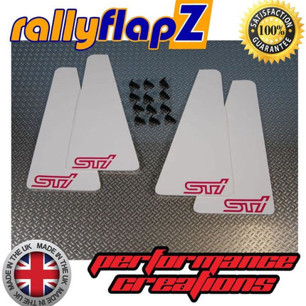 IMPREZA CLASSIC GC8 (93-01) WHITE MINIFLAPZ / SPLASH GUARDS (STI Logo Pink) - Car Enhancements UK