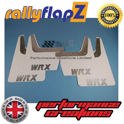 IMPREZA CLASSIC GC8 (93-01) WHITE MUDFLAPS 'WRX' STYLE LOGO SILVER - Car Enhancements UK