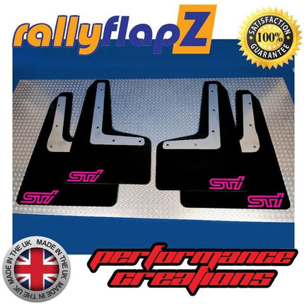 IMPREZA NEW SHAPE (2015+) BLACK MUDFLAPS (small STi Logo Pink) - Car Enhancements UK