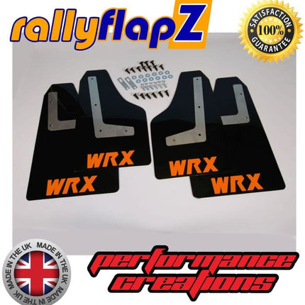 IMPREZA SEDAN (2010-2014) BLACK MUDFLAPS 'WRX' STYLE LOGO ORANGE - Car Enhancements UK