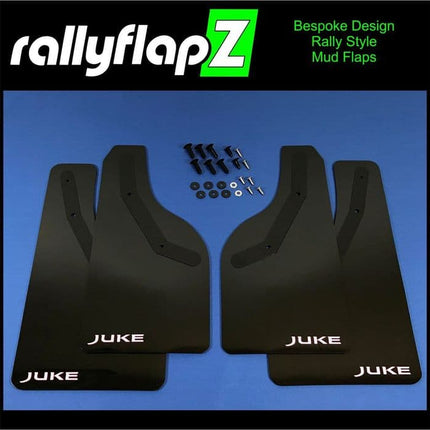 JUKE (Facelift) BLACK MUDFLAPS (Small Logo White) - Car Enhancements UK