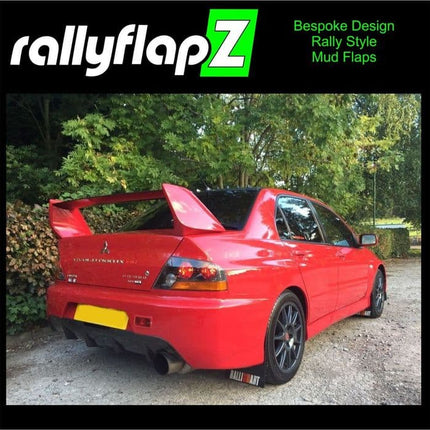 LANCER EVO 7, 8 & 9 (2001-2007)- BLACK MUDFLAPS (Logo White, Red & Orange) - Car Enhancements UK