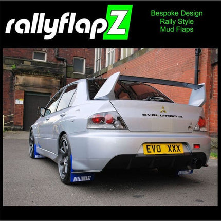LANCER EVO 7, 8 & 9 (2001-2007)- BLUE MUDFLAPS (Logo White) - Car Enhancements UK