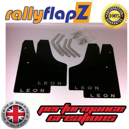 LEON MK2 2ND GEN TYPE 1P (2005-2011) BLACK MUDFLAPS (Leon Logo Silver) - Car Enhancements UK