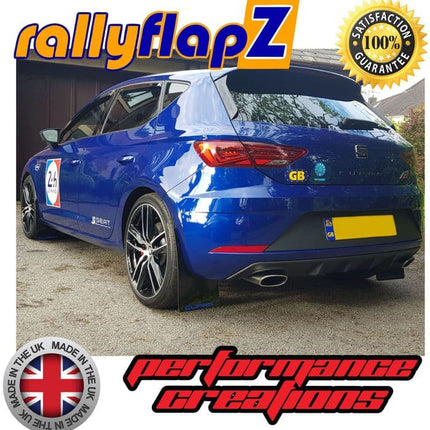 LEON MK3 3RD GEN TYPE 5F (2012+) BLACK MUDFLAPS (Logo Blue) - Car Enhancements UK
