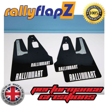 MITSUBISHI EVOLUTION 10 (2007-2015) BLACK MUDFLAPS (Ralliart Logo White) - Car Enhancements UK